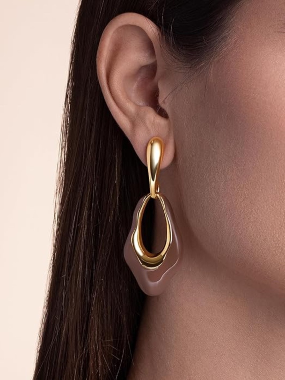 Trendy Oval Dangle Irregular 18K Gold Plated Enamel Resin Statement Earring